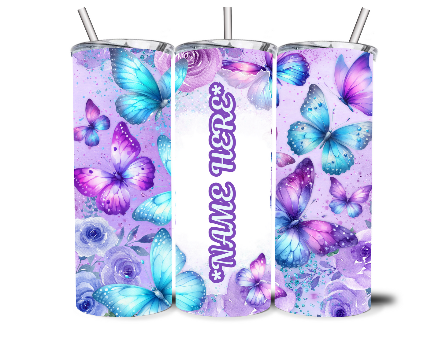 PERSONALISED PURPLE BUTTERFLY 20OZ INSULATED TUMBLER