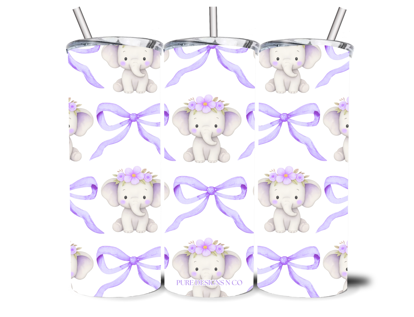 PURPLE ELEPHANT BOWS 20OZ INSULATED TUMBLER