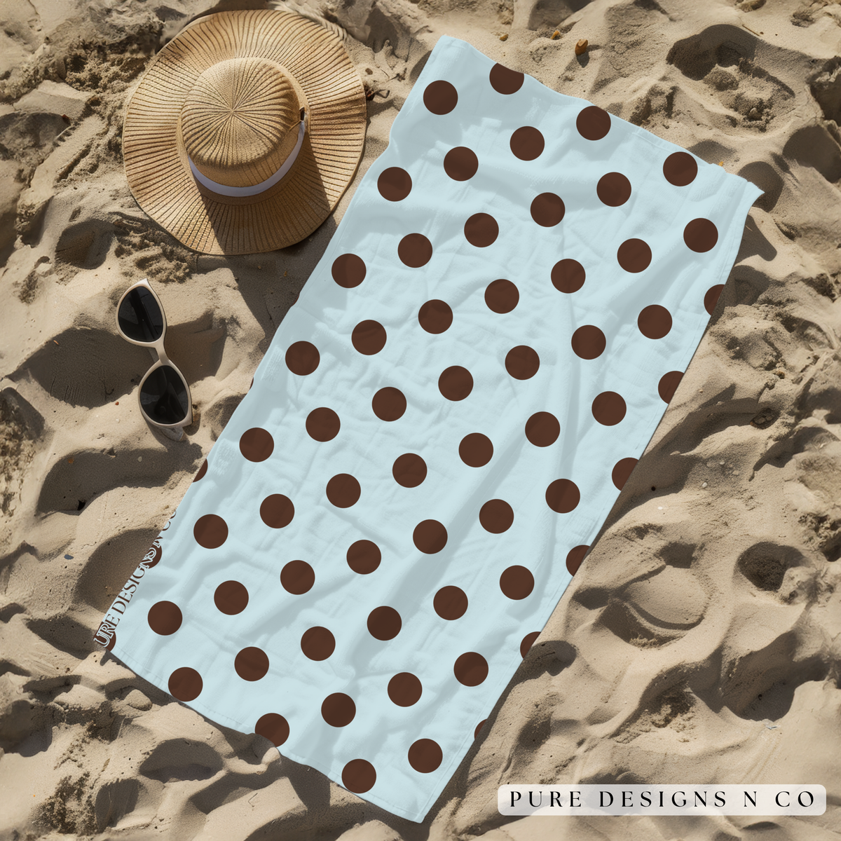 PRE ORDER - BLUE + BROWN POLKA DOT TOWEL
