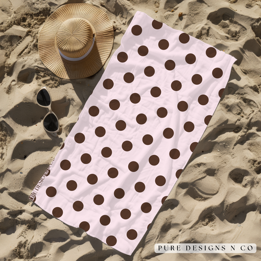 PRE ORDER - PINK + BROWN POLKA DOT TOWEL
