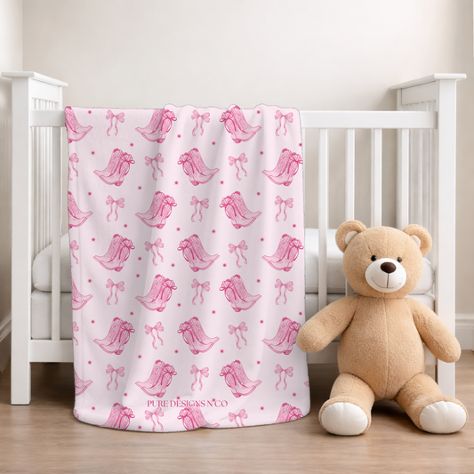 PRE ORDER - BABY PINK BOOTS AND BOWS BLANKET