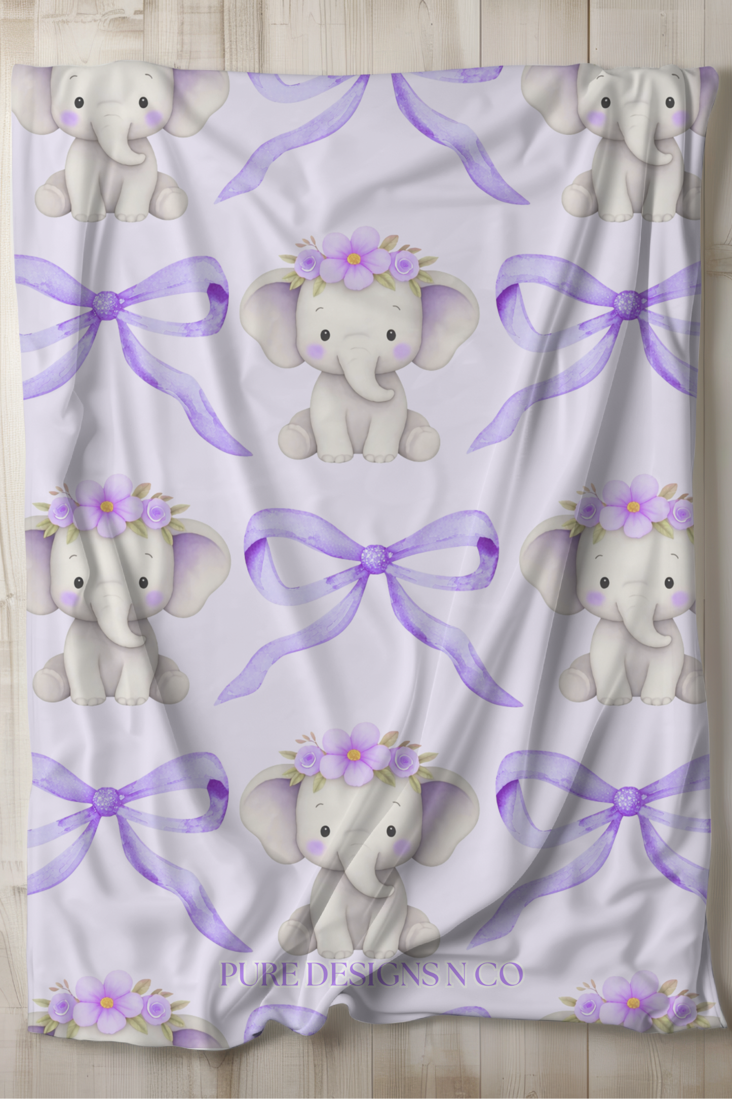 PRE ORDER - LARGE PURPLE ELEPHANT BOWS BLANKET
