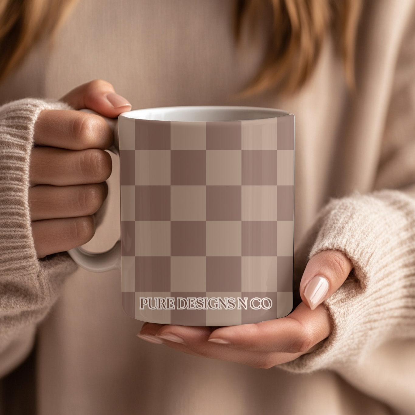 BROWN CHECKERED MUG (15OZ)