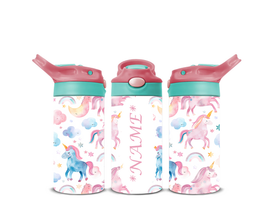 PERSONALISED UNICORNS 12OZ INSULATED DRINK BOTTLE