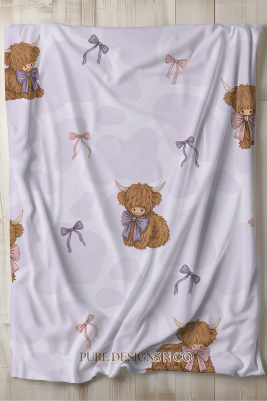 READY TO SHIP - LARGE PURPLE HIGHLAND COW BLANKET