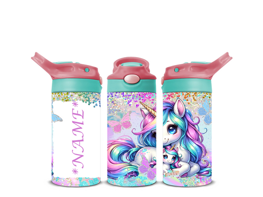 PERSONALISED SPARKLE UNICORNS 12OZ INSULATED DRINK BOTTLE