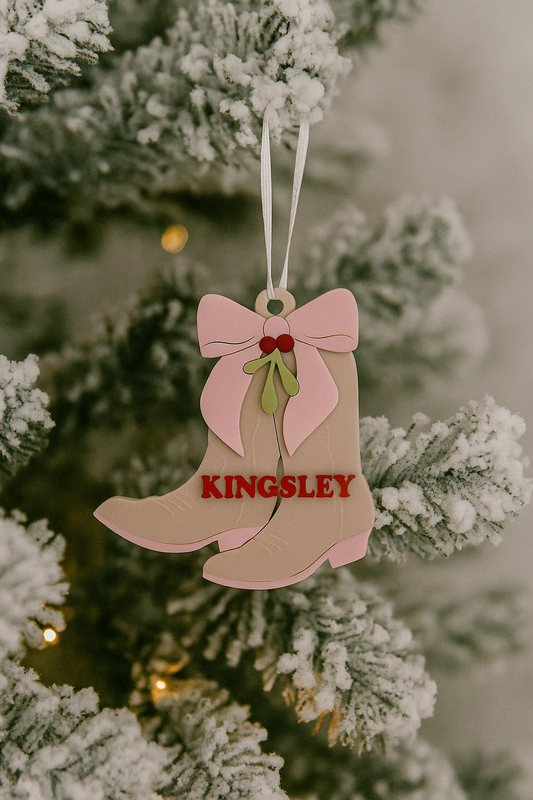 PERSONALISED BOW COUNTRY BOOT ORNAMENT