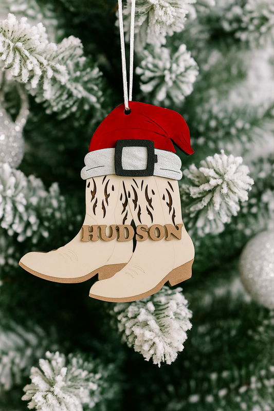 PERSONALISED SANTA COUNTRY BOOT ORNAMENT