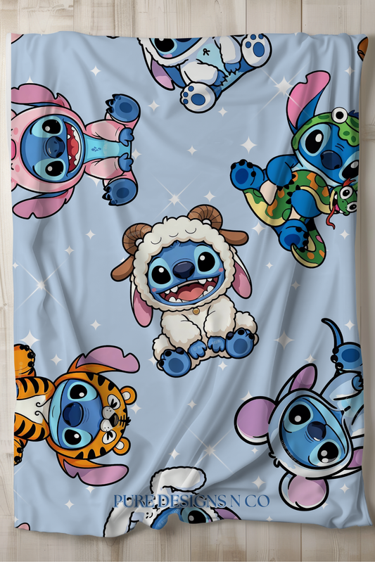 READY TO SHIP- LARGE BLUE MAN ANIMALS BLANKET