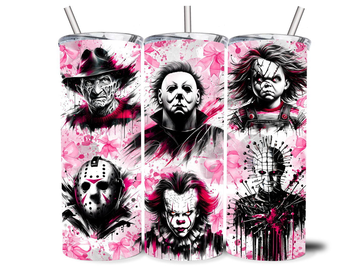 PINK HORROR BOWS 20OZ INSULATED TUMBLER