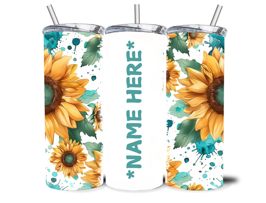 PERSONALISED TEAL SUNFLOWER  20OZ INSULATED TUMBLER