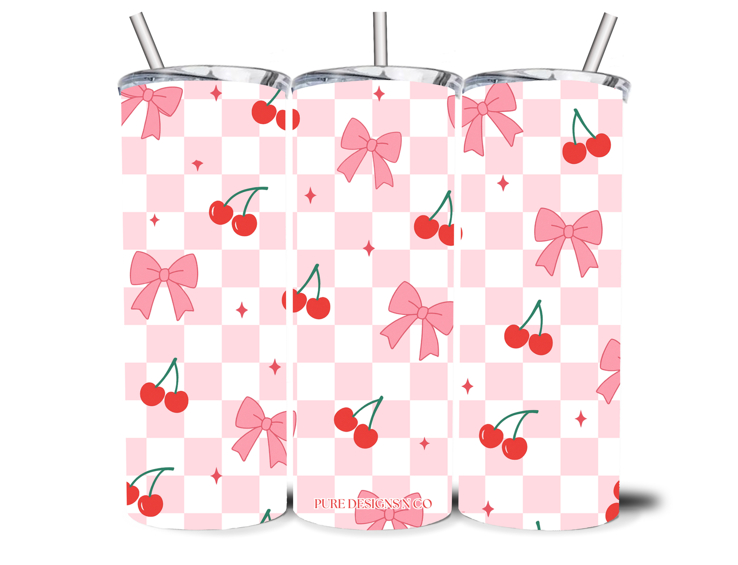 CHECKERED CHERRY BOWS 20OZ INSULATED TUMBLER